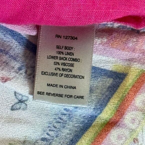 John Mark Embroidered Floral Linen Shirt 3/4 Sleeve Pink Multi Spring Summer New - Picture 11 of 12